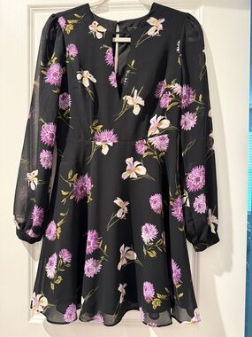 Forever 21 Black Floral Long Sleeve Dress - Purple & White Flowers